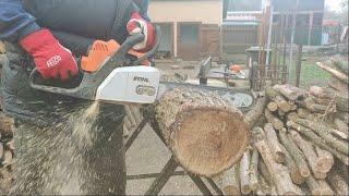 Stihl Ms180 tűzifa darabolás fűrészbakon a zasszonnyal / chainsaw/láncfűrész / motorfűrész