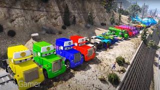 Can Spiderman vs Monster Truck Mc.Queen and Mack Truck Stop The Train GTA 5?