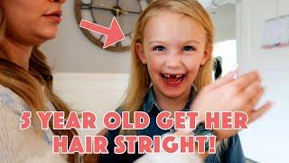 5 Year old gets her hair straightened ( Sisters react )