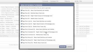 Facebook Power Editor Generate Ad Variations Button