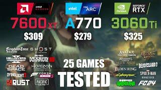 RX 7600XT 16GB vs ARC A770 16GB vs RTX 3060Ti 8GB | R9 - 7950X3D | 1080p - 25 Games Tested