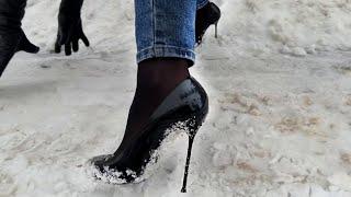 Seven pairs of High Heels on Slippery Ice, High Heels on Ice Comparison, High Heels on Snow (# 926)