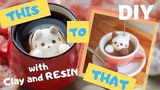 DIY Kawaii Marshmallow Cat in Coffee Photo Holder | Resin and Polymer Clay