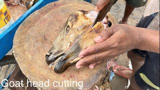 Goat head cutting | fresh live goat head cutting skills | Village Cutting Skills | goat head