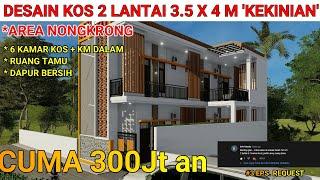 DESAIN KOS 2 LANTAI 3.5X4 M || Kamar Mandi Dalam, Ruang belajar & Washtafel. #Desainkos2lantai