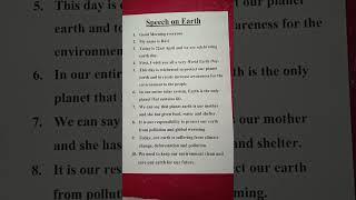 Speech on World Earth Day/Earth Day speech in english/10 lines speech on Earth Day