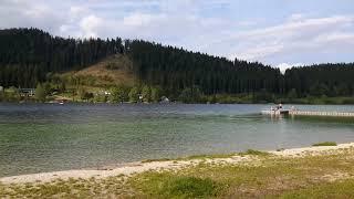 A lake in the middle of the Austrian mountains.