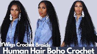 Human Hair Curls on Boho Box Braids with Illusion Crochet Install ft. YWigs.com