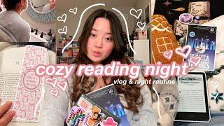 cozy reading night vlog + night routine  reading winter books, skincare, chit-chat