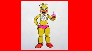 How to draw Toy Chica, five nights at freddy's, Как нарисовать Той Чику