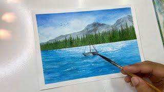 Easy Watercolour painting for beginners/ calm lake painting