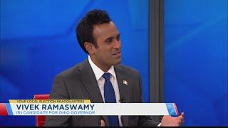 Ohio governor candidate Vivek Ramaswamy talks with NBC4's Colleen Marshall