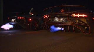 5 Lamborghini Aventador SVs shoot massive flames !!