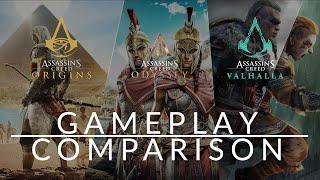 Assassin's Creed Origins, Odyssey & Valhalla Gameplay Comparison