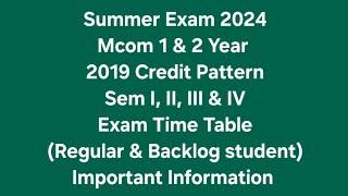 #Sppu - Summer Exam 2024 - Mcom 1 & 2 - 2019 Pattern - Exam Time Table - Important Update