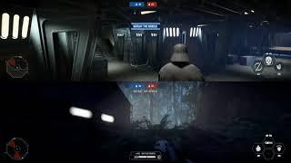 A dark night in Endor Star Wars Battlefront 2 Arcade mode (split screen gameplay).