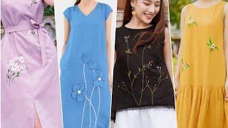 Linen thêu tay|Thời trang Linen|Tổng hợp mẫu váy thêu tay đẹp