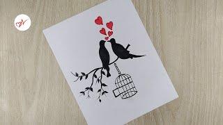 How to draw couple bird in love | Two birds sitting out of cage pencil sketch drawing