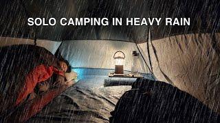 SOLO CAMPING IN HEAVY RAIN - CAUGHT IN A STORM - WARM TENT IN COLD WEATHER