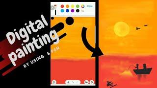 Sunset digital painting | how to draw sunset painting by using Samsung s pen| how to use penup