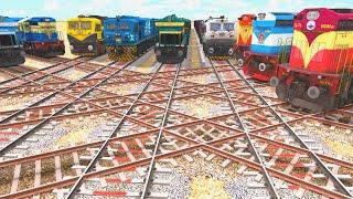 9 TRAINS CROSSING EACH OTHER ON BUMPY FORKED DIAMOND RAILROAD CROSSING | Train Simulator 2022