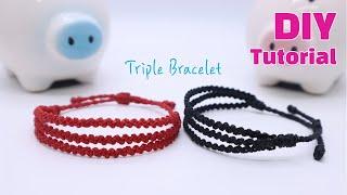 Three bracelets in one ️ DIY ️ How to make a triple single macrame bracelet Easy MacrameTutorial