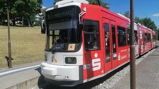 Straßenbahn Jena Mitfahrt von Lobeda Ost bis Paradiesbahnhof im GT 6 M auf der Linie 5