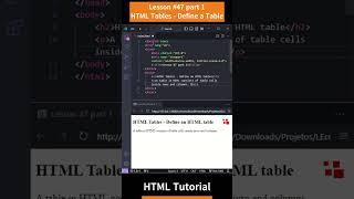 HTML Tutorial - Lesson 47: HTML Tables - Define a Table Part 1 #shorts  #html5 #coding   #css