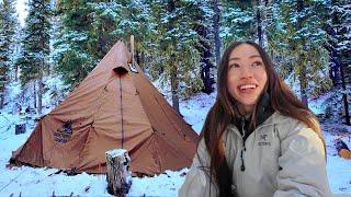 Eating hot pot in a hot tent