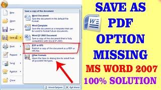 Save As PDF File Option Missing In MS Word 2007 | PDF Not Show In MS Word