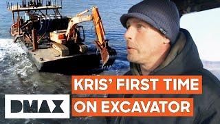 Kris Kelly Learns To Drive An Excavator At Sea And Masters It In Hours! | Gold Divers