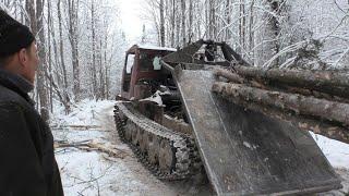 Трелёвка леса трактором ТТ-4 в логах.