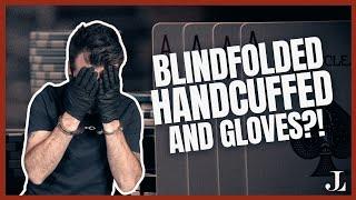 Blindfolded, Handcuffed, and Gloves⁉️ NP #cardgame #playingcards #cardtrick #poker #texasholdem