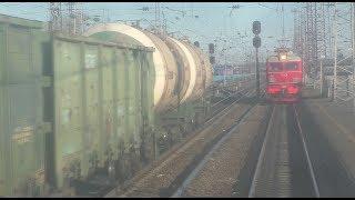 Train ride in Russia. Train window view. Life in Siberia