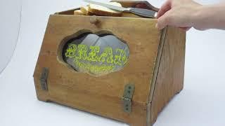 Large Vintage View Front Bread Box Wood Rustic Country Kitchen Wooden