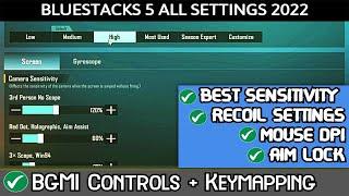 Bluestacks 5 Sensitivity Setting 2022 | BGMI Controls + Keymapping | Best Sensitivity For Recoil