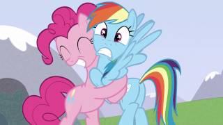 Pinkie Pie hugs Rainbow Dash