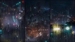 Heavy Rain And Thunder With Beautiful View Of A Sci-Fi City | Ships Taking Off & Fly By | Rain Sound