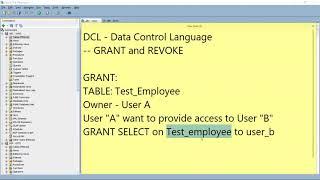 DCL commands - GRANT and  REVOKE with examples