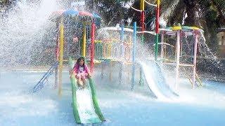 MANY CHILD PLAYING WATER SLIDE TOGETHER Kids Playing Water and Slide In The Swimming Pool