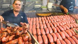 Street Food Fest in Milan, Italy. Grills Overflowing with Angus, Sausages, Melted Cheese & more