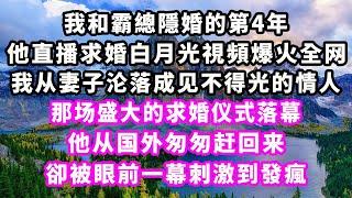 我和霸總隱婚的第4年，他直播求婚白月光視頻爆火全网，我从妻子沦落成见不得光的情人，那场盛大的求婚仪式落幕，他从国外匆匆赶回来，卻被眼前一幕刺激到發瘋#爽文完結#一口氣看完#小三#豪門#霸總