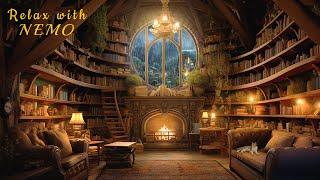  Cozy Hobbit Library - Relaxing Fireplace with Soothing Rainfall Sounds / rain on roof / Deep Sleep