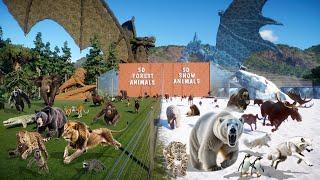 50 Forest Animals VS 50 Snow Animals Race in Planet Zoo included Elephant, Lion, Polar Bear, Penguin