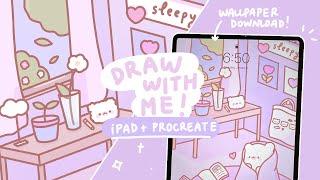 [ draw w/ me asmr  ] cute & aesthetic ipad drawing on procreate + free wallpaper download! ️