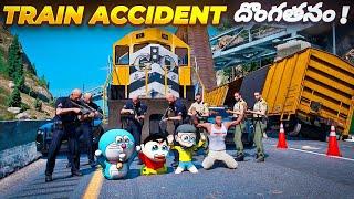 Shinchan & Doraemon Steals Containers From Train || GTA V Train Accident