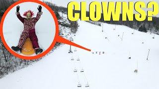 Drone catches snow clowns tobogganing at this abandoned ski resort! (Unbelievable)