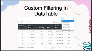 Custom Filtering | DataTable Custom Filter | Filter | Range Filter #datatable #biharideveloper