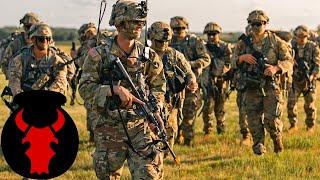 US Army, "Red Bull". Soldiers of the Iowa National Guard during military exercises.