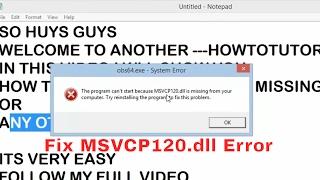 How To Fix MSVCP120.dll File Missing system Error Windows 7/8.1/10